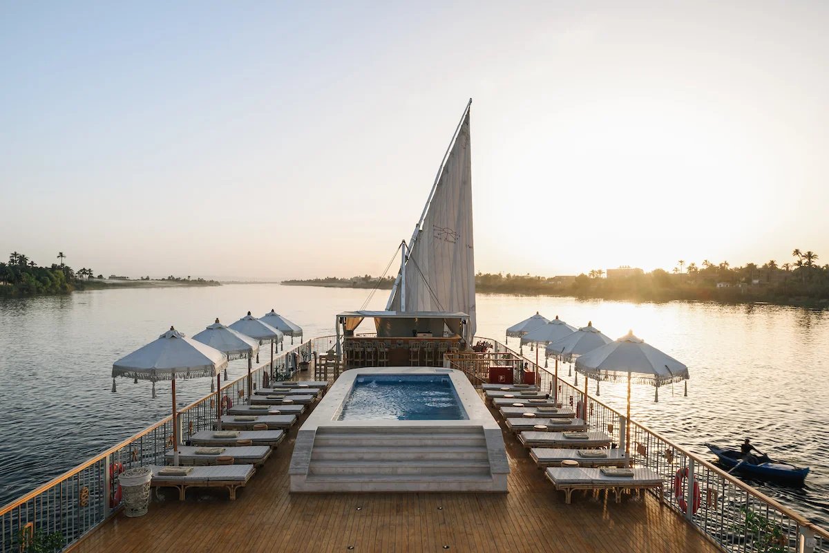 A dahabiya under sail on the Nile, Egypt