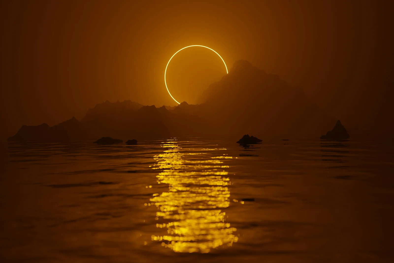 A total solar eclipse over open water on the Red Sea