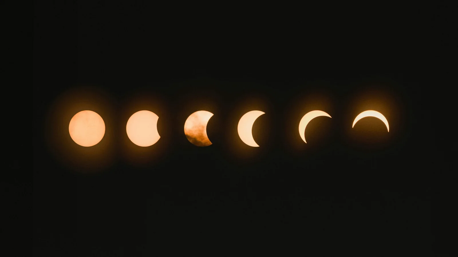 The partial phases of a solar eclipse in sequence
